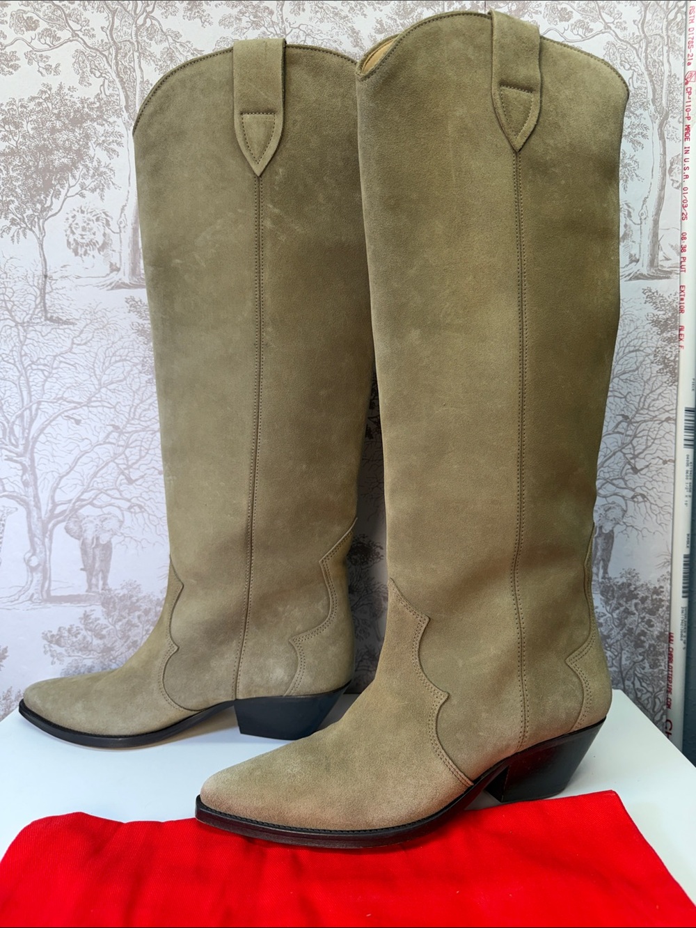 Isabel Marant Denvee Boot in Taupe tan suede leather knee high cowboy heel - Picture 5 of 8